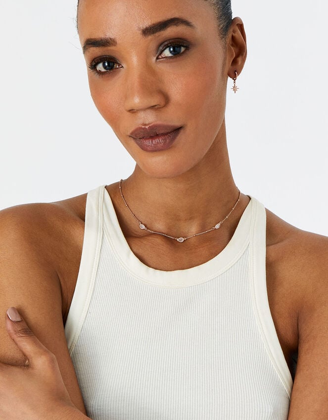 Rose Gold-Plated Rose Quartz Station Necklace, , large