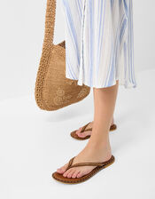 Stitched Studded Leather Flip Flops, Tan (TAN), large