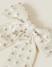 Pearl Diamante Bow Hair Clip, , large