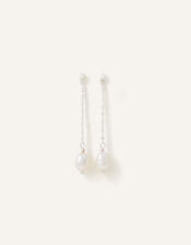 Sterling Silver-Plated Pearl Drop Earrings, , large