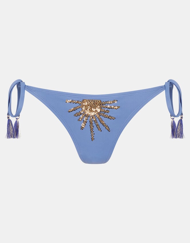 Sequin Sun Tie Side Bikini Bottoms, Blue (BLUE), large