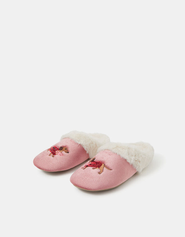 Sequin Sausage Dog Mule Slippers, Pink (PINK), large