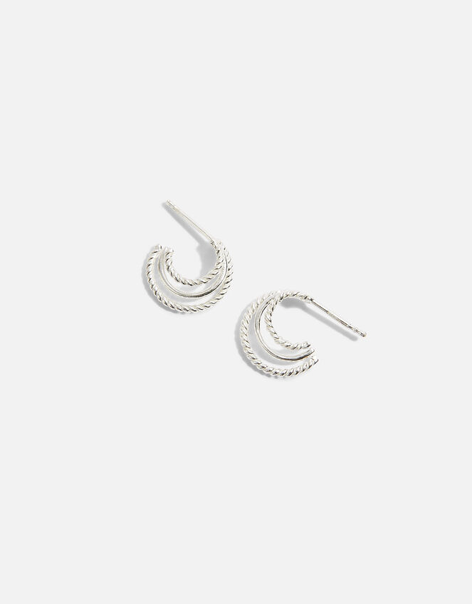 Sterling Silver Triple Twisted Hoop Earrings, , large