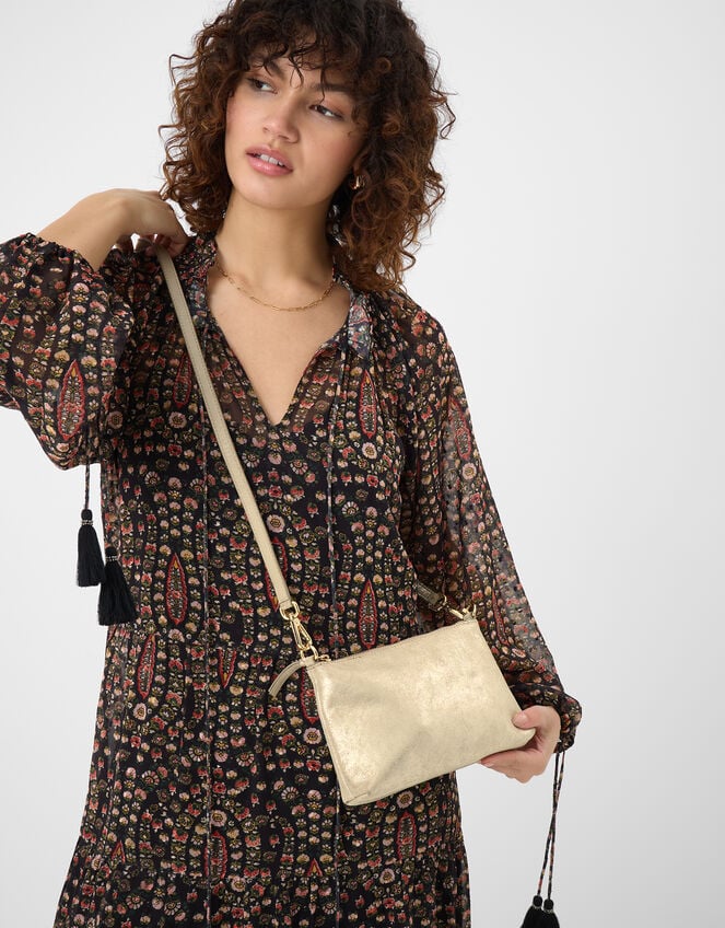 Metallic Leather Crossbody Bag, Gold (GOLD), large