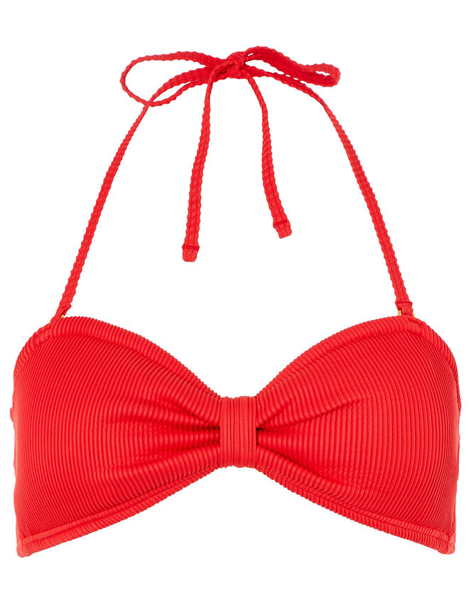 Basic Ribbed Bandeau Bikini Top, Red (RED), large
