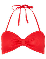 Basic Ribbed Bandeau Bikini Top, Red (RED), large
