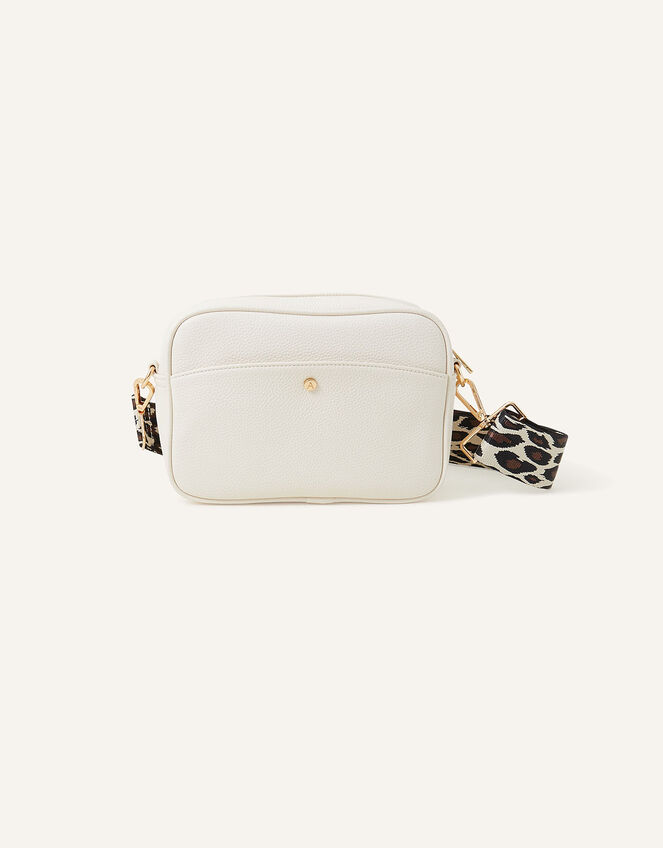 Leopard Webbing Strap Camera Bag, Cream (CREAM), large
