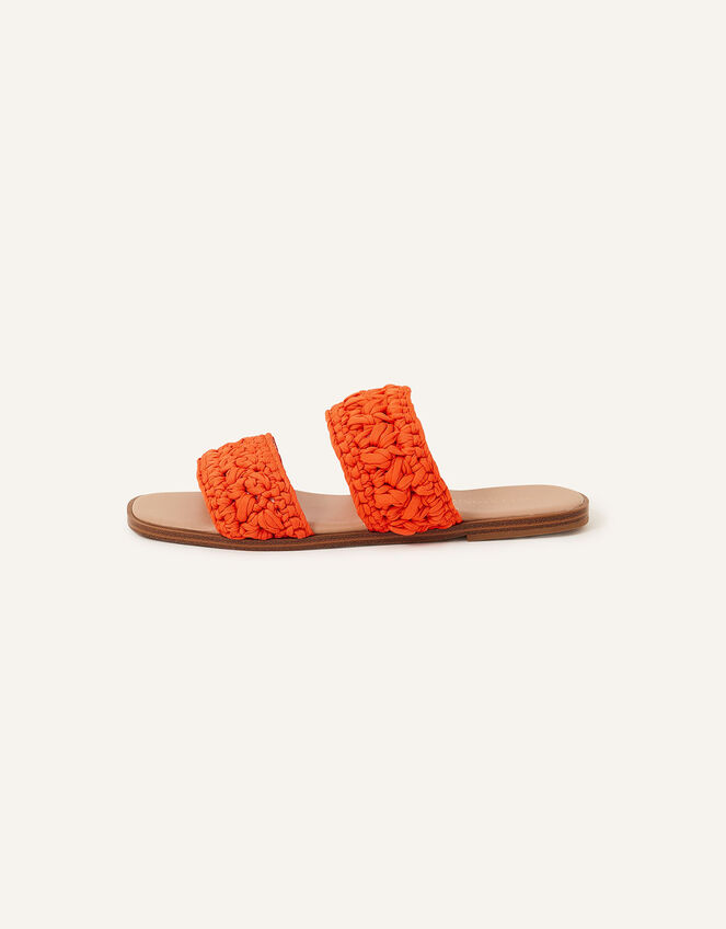 Raffia Macrame Two Strap Mules, Orange (ORANGE), large