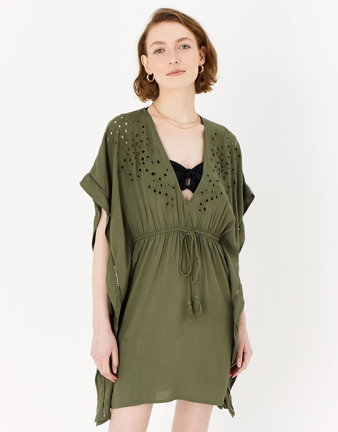 Cutwork Kaftan, Green (KHAKI), large