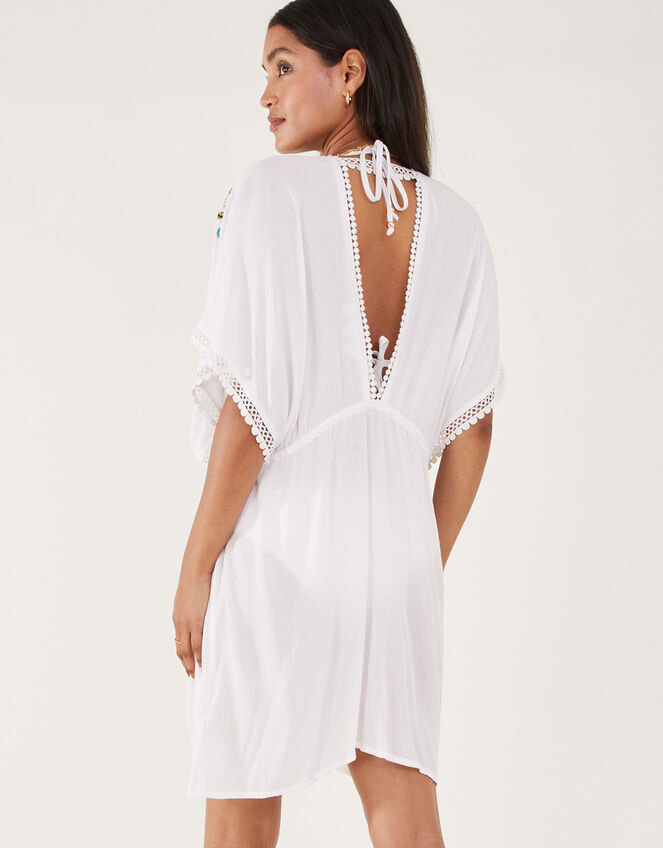 Lemon and Orange Embroidered Open Back Kaftan, Ivory (IVORY), large