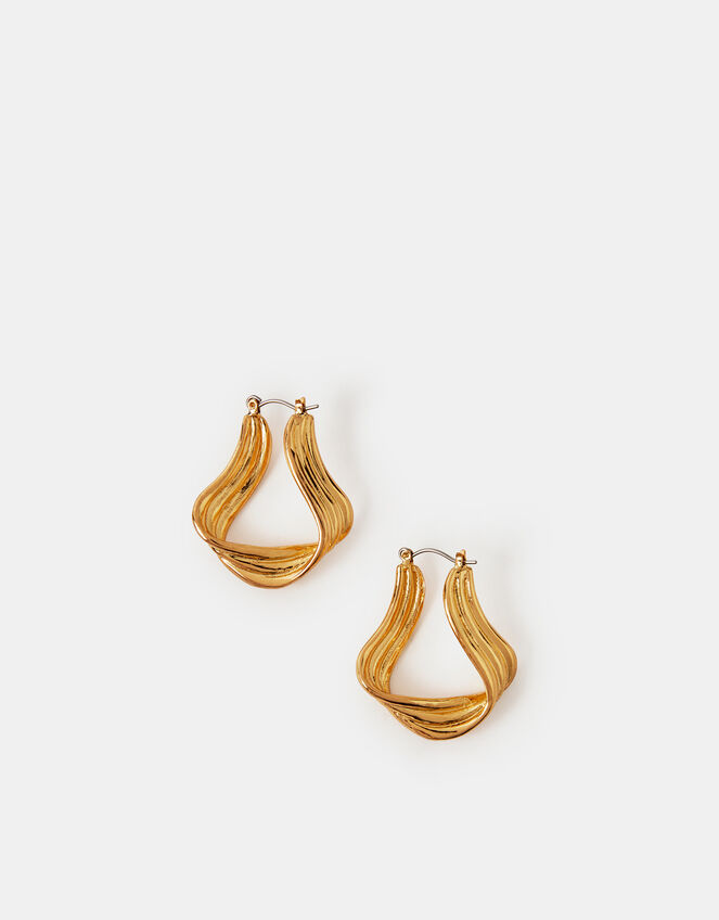 Large Ribbed Wavy Hoop Earrings, , large