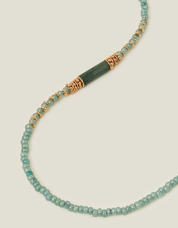 14ct Gold-Plated Aventurine Beaded Necklace, , large