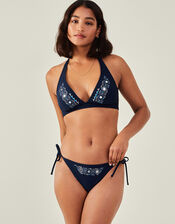 Embellished Triangle Bikini Top, Blue (NAVY), large