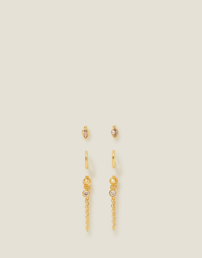 3-Pack 14ct Gold-Plated Earring Set, , large
