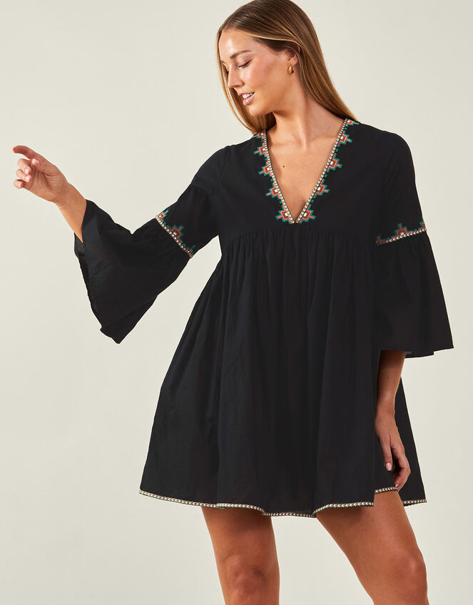 Geometric Embroidered Dress, Black (BLACK), large