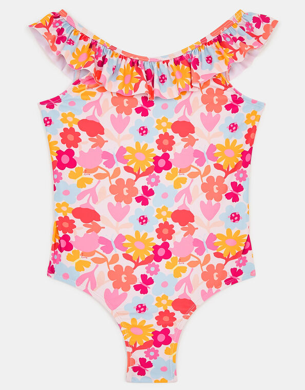 Girls Floral Print Frill Swimsuit, Multi (BRIGHTS MULTI), large