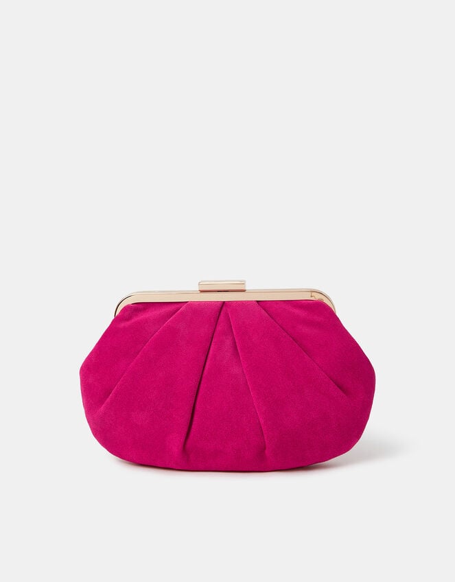 Pleated Suedette Clutch Bag, Pink (FUCHSIA), large