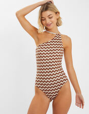 Crochet One-Shoulder Swimsuit, Natural (NATURAL), large