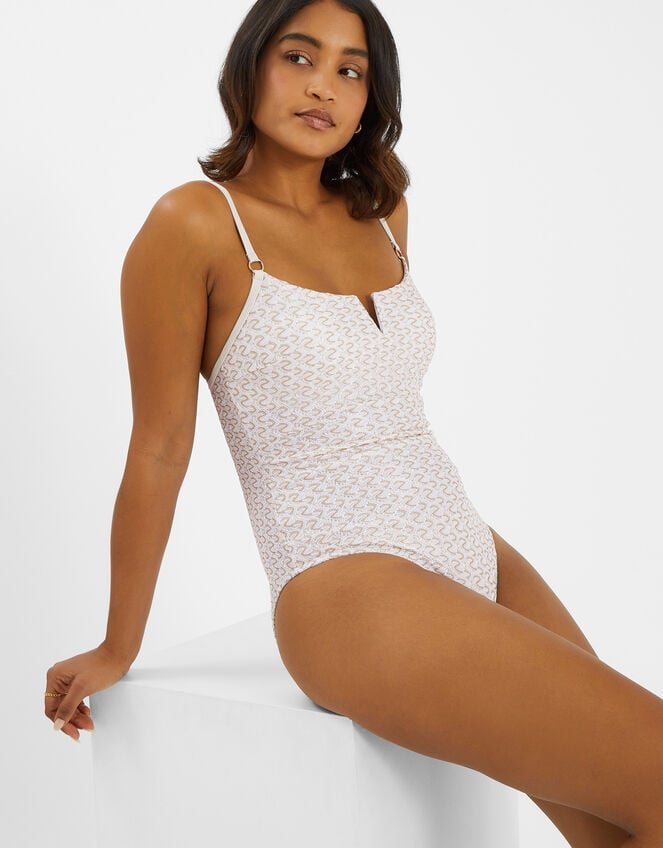 Zig-Zag V-Front Swimsuit, Gold (GOLD), large