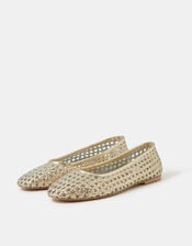 Woven Leather Ballet Flats, Gold (GOLD), large