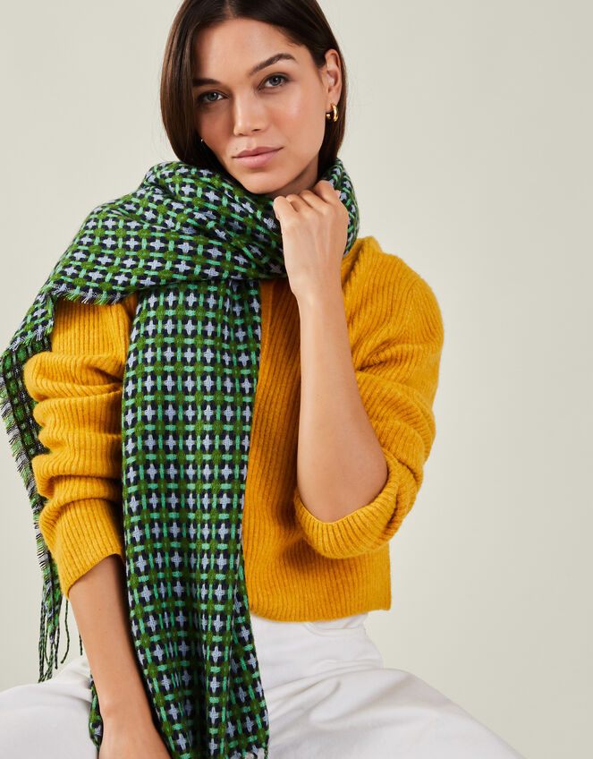 Woven Tile Check Blanket Scarf, , large