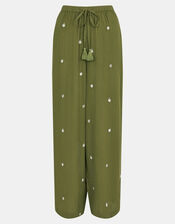 Embroidered Crinkle Trousers, Green (KHAKI), large
