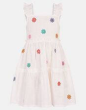 Girls Floral Embroidered Dress, White (WHITE), large
