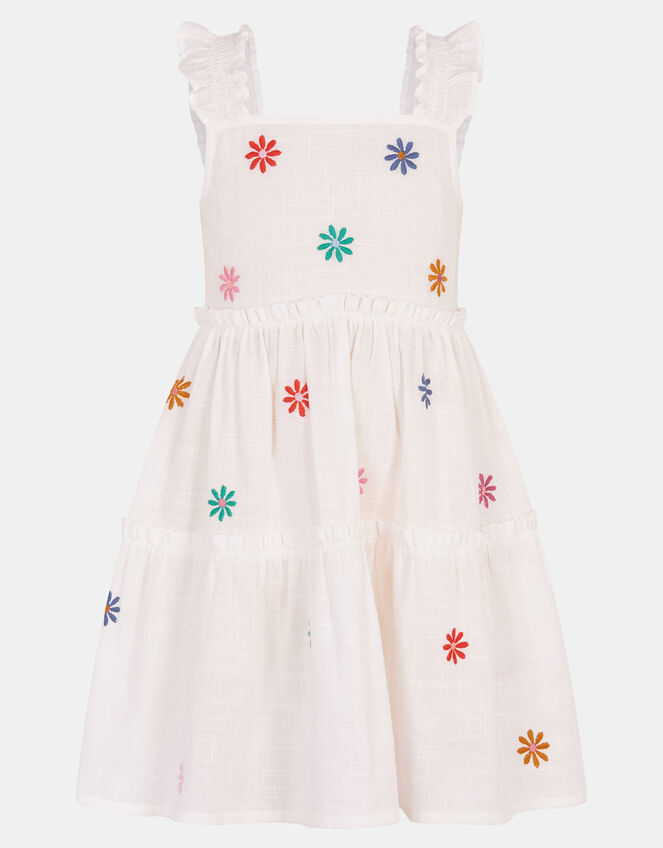 Girls Floral Embroidered Dress, White (WHITE), large