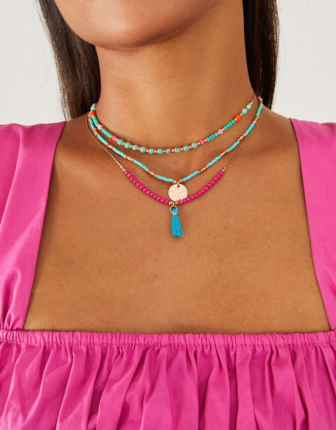Beaded Coin Tassel Necklaces Set of Three, , large