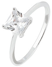 Sterling Silver Princess Cut Solitaire Ring, White (ST CRYSTAL), large