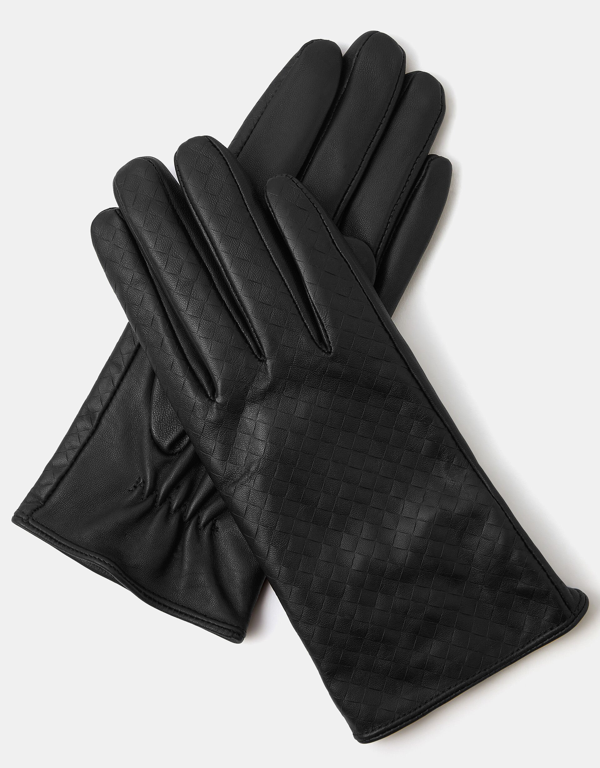 Woven Leather Gloves, Black (BLACK), large