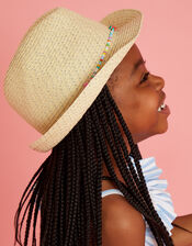 Girls Beaded Band Straw Hat, Natural (NATURAL), large