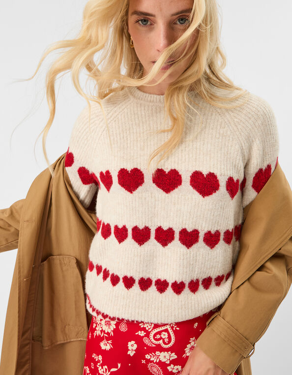 Heart Print Jumper, Camel (OATMEAL), large