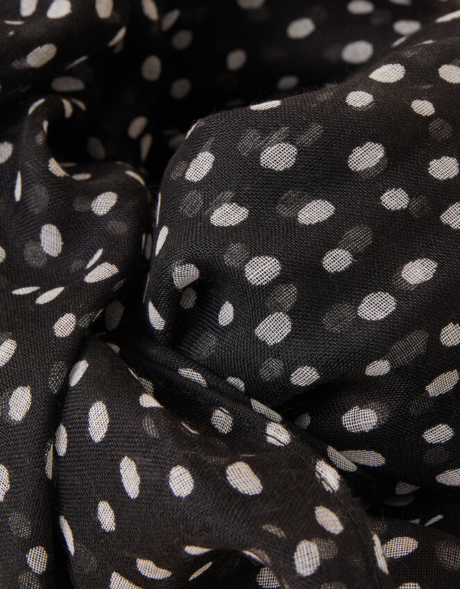 Monochrome Spot Print Scarf in Recycled Polyester, , large