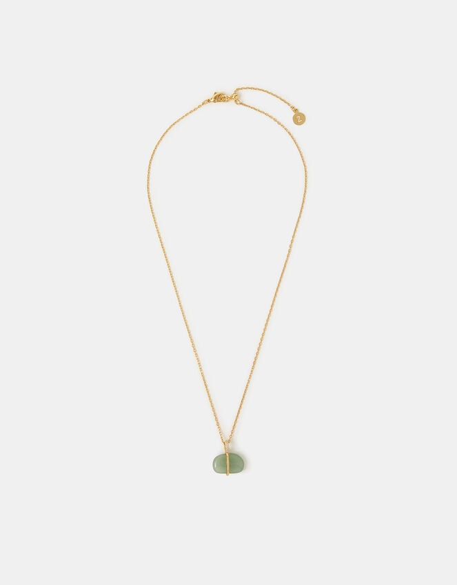 14ct Gold-Plated Green Aventurine Pendant Necklace, , large
