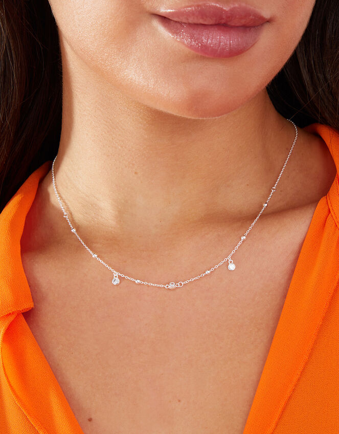 Sterling Silver Ball and Sparkle Necklace, , large