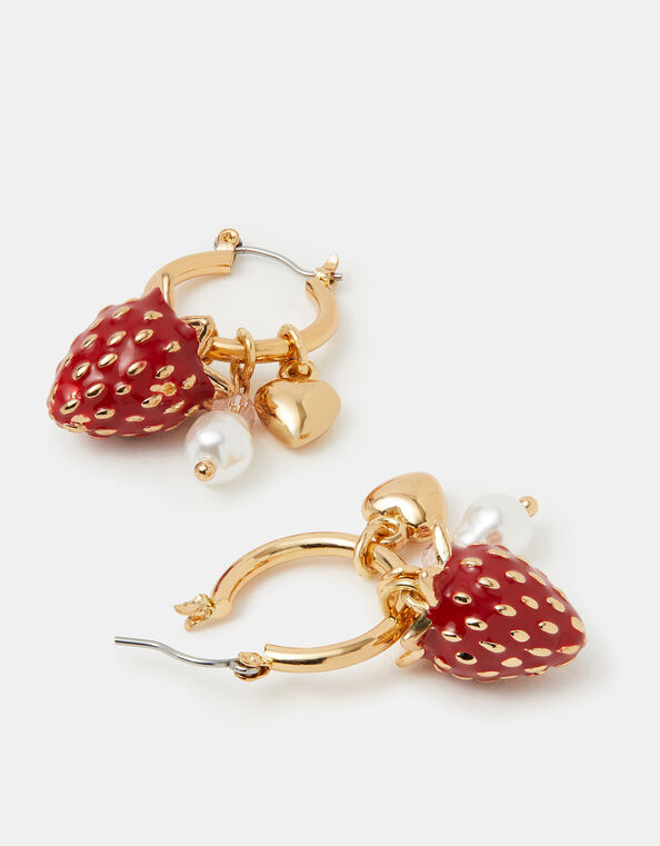 Strawberry Charm Hoop Earrings, , large