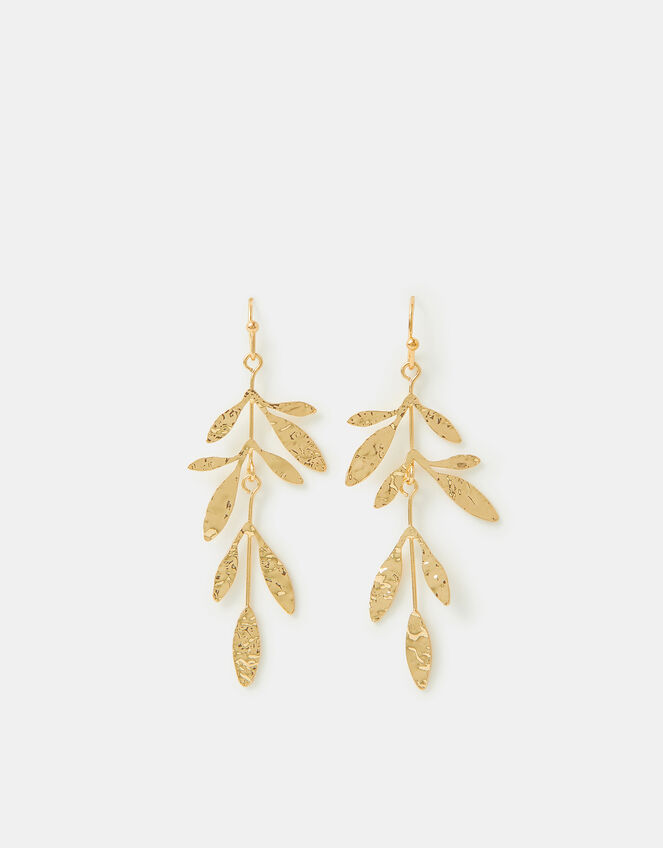 Fine Textured Leaf Drop Earrings, , large