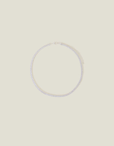 Sterling Silver-Plated Crystal Tennis Necklace, , large