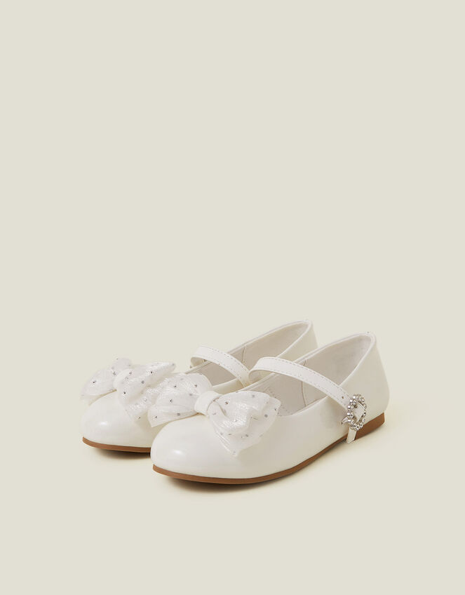 Girls Patent Bow Ballet Flats, Ivory (IVORY), large