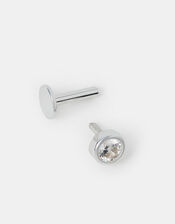 Sterling Silver Cubic Zirconia Flatback Stud, , large