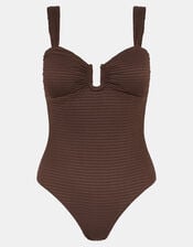 U Bar Textured Swimsuit, Brown (CHOCOLATE), large