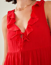 Sleeveless Ruffle Mini Dress, Red (RED), large