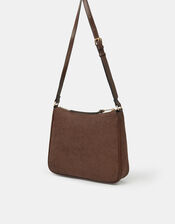 Embossed Faux Suede Crossbody Bag, Brown (CHOCOLATE), large