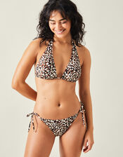 Animal Print Tie Side Bikini Bottoms, Brown (BROWN), large