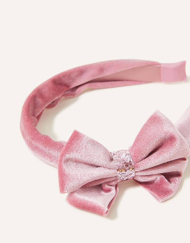 Girls Velvet Bow Headband, Pink (PINK), large