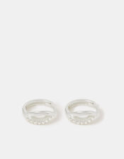 Sterling Silver Diamanté Twist Hoop Earrings , , large