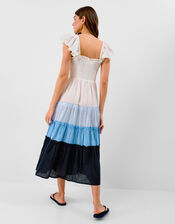 Colour Block Frill Maxi Dress, Blue (BLUE), large