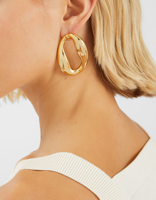 14ct Gold-Plated Molten Loop Stud Earrings, , large