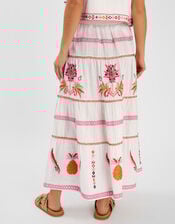 Mirror & Palm Embroidered Maxi Skirt, White (WHITE), large